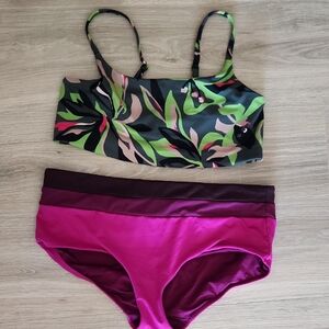 Athleta Tropical Leaf Bikini - Green And Pink